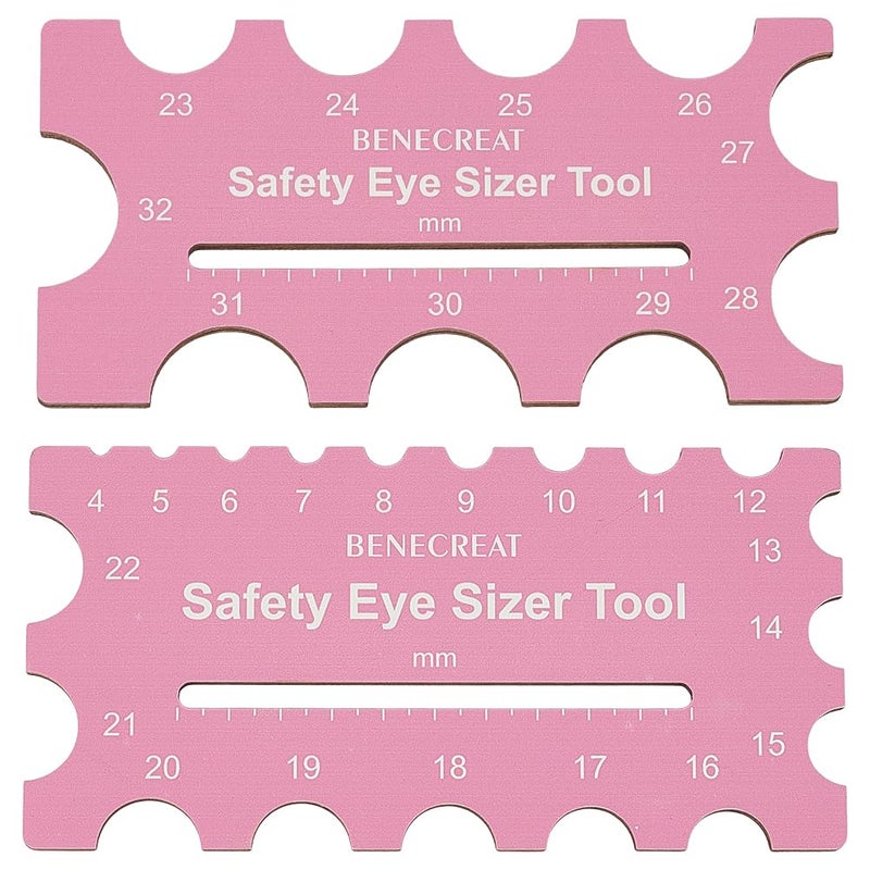 BENECREAT 2Pcs Wood Safety Eyes Sizer Tool, 4~32mm Pink Eye Measuring Ruler, Plush Bear Eye Installation, Doll Crochet Tool, DIY Craft Tool Set - Image 1